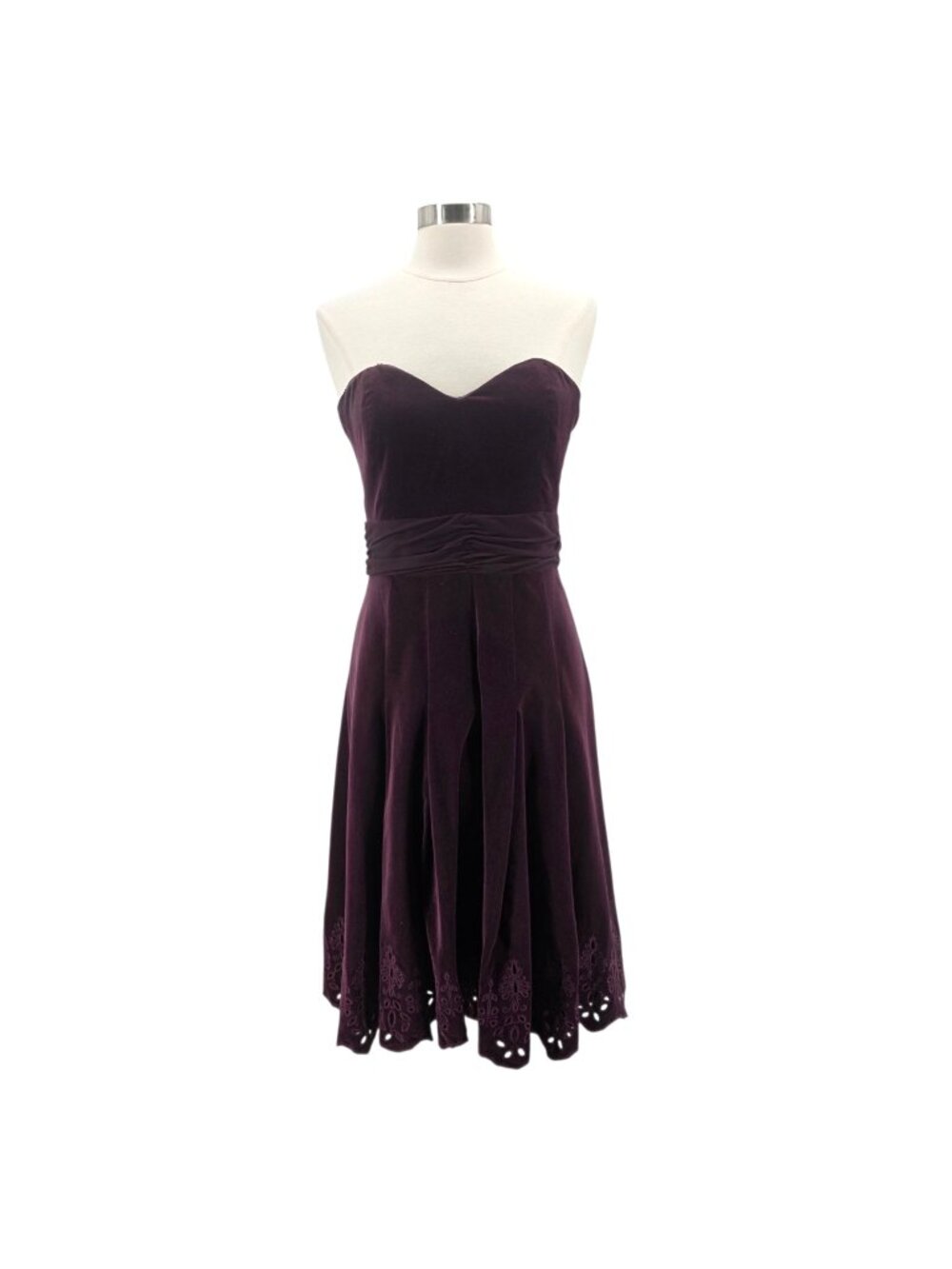 TIBI Womens 12 Dress Velvet Strapless Swing Purple Maroon Sweetheart Neckline